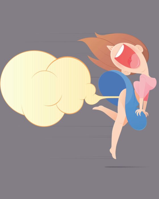 2FK3BN4 Cute Woman Farting With Blank Balloon Out From Her Bottom Vector, Funny Face, Cartoon, Illustration
